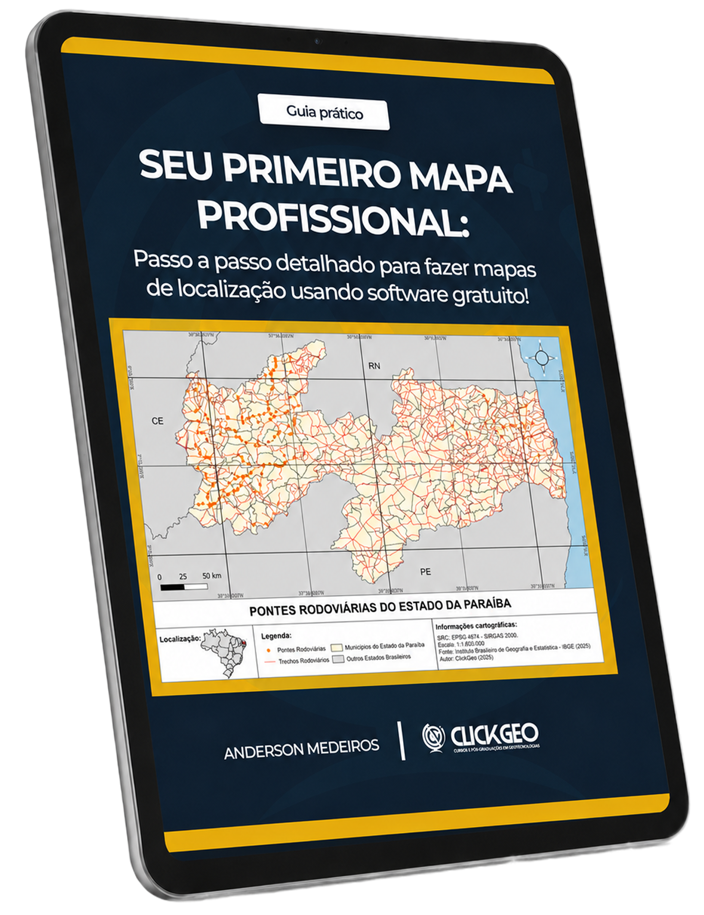 Guia Seu Primeiro Mapa Profissional exibido em um tablet